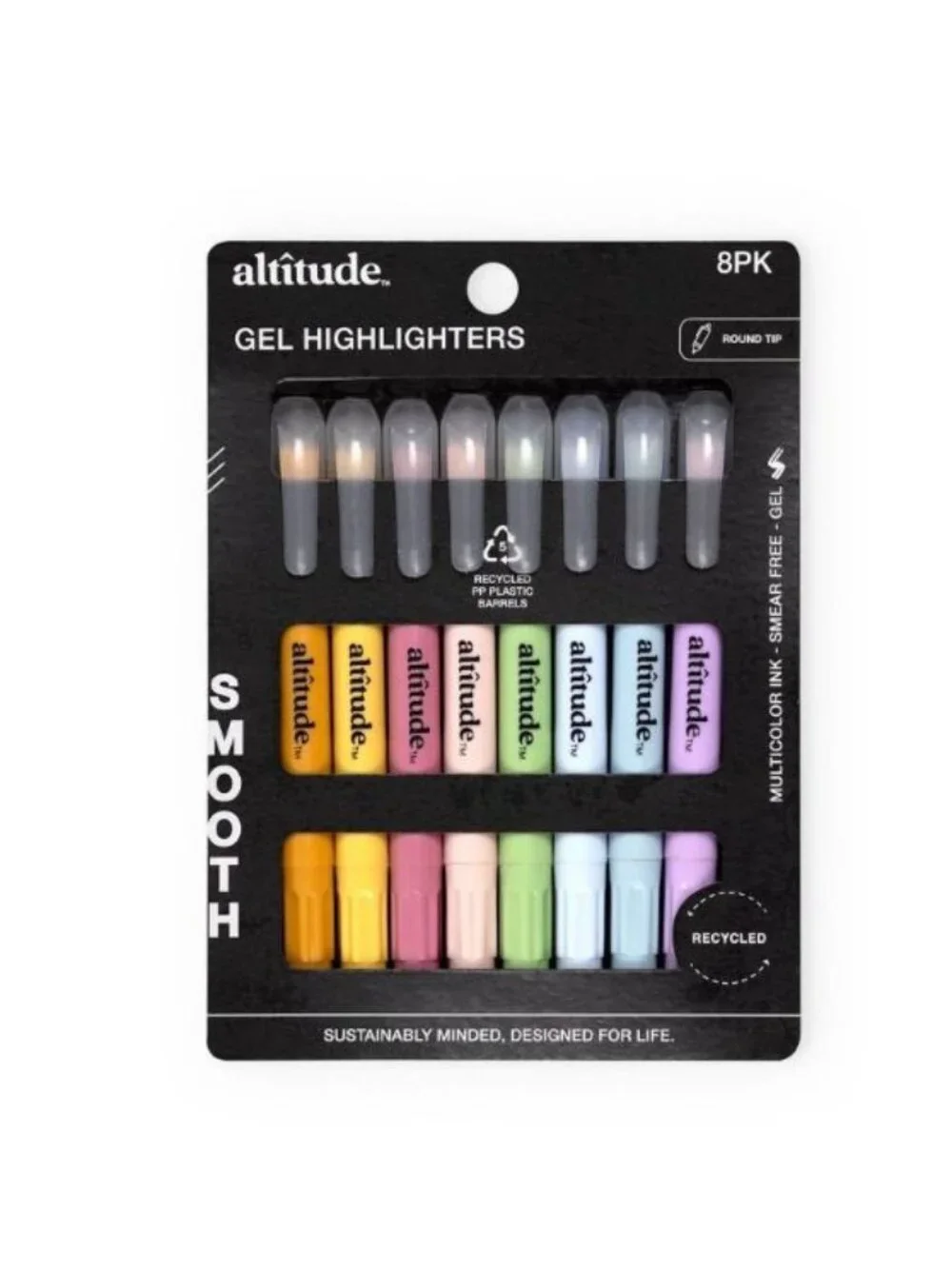 Set of 2 Altitude 8-Pack Gel Highlighters Round Tip Multicolor Ink Smear-Free Re